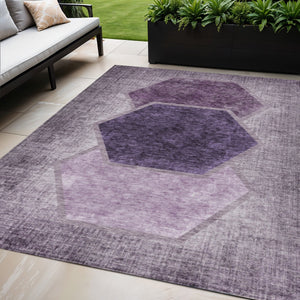 Homeroots 3' Eggplant Purple & Lavender Geometric Washable Indoor-outdoor Area Rug For Stylish Spaces 5' X 8' Polyester 581312