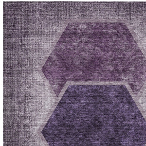 Homeroots 3' Eggplant Purple & Lavender Geometric Washable Indoor-outdoor Area Rug For Stylish Spaces 5' X 8' Polyester 581312