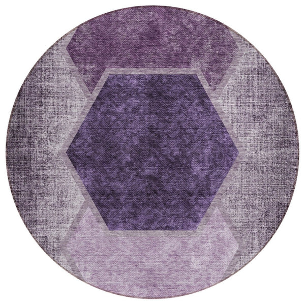 HomeRoots 5' Vibrant Eggplant Purple and Lavender Geometric Area Rug for Indoor or Outdoor Spaces, Washable 8' Round 581313
