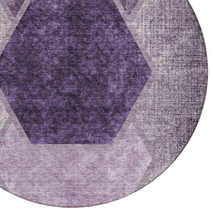 Homeroots 3' Eggplant Purple & Lavender Geometric Washable Indoor-outdoor Area Rug For Stylish Spaces 8' Round Polyester 581313
