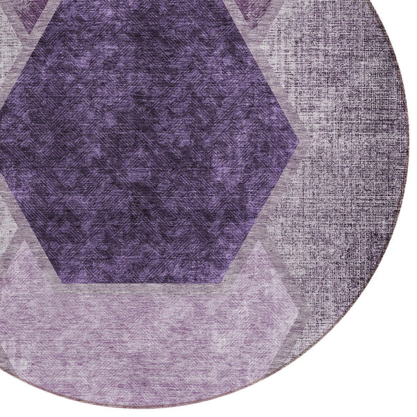 Homeroots 3' Eggplant Purple & Lavender Geometric Washable Indoor-outdoor Area Rug For Stylish Spaces 8' Round Polyester 581313