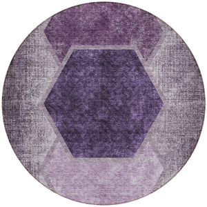 Homeroots 3' Eggplant Purple & Lavender Geometric Washable Indoor-outdoor Area Rug For Stylish Spaces 8' Round Polyester 581313