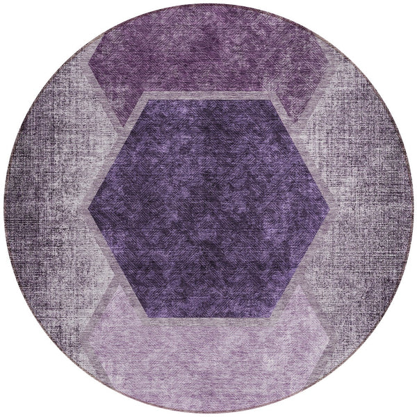 Homeroots 3' Eggplant Purple & Lavender Geometric Washable Indoor-outdoor Area Rug For Stylish Spaces 8' Round Polyester 581313