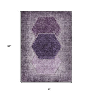 Homeroots 3' Eggplant Purple & Lavender Geometric Washable Indoor-outdoor Area Rug For Stylish Spaces 8' X 10' Polyester 581314