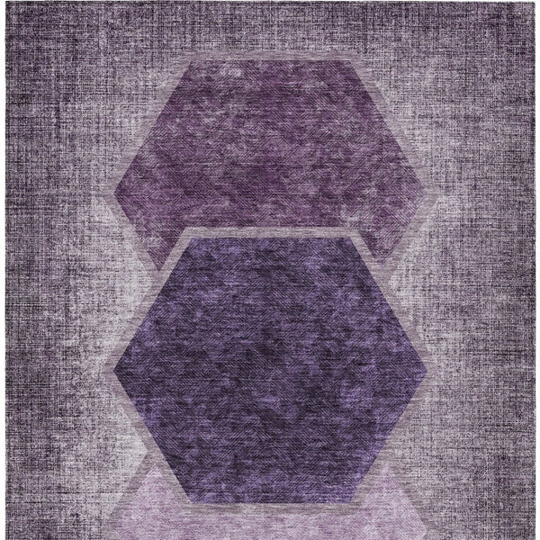 Homeroots 3' Eggplant Purple & Lavender Geometric Washable Indoor-outdoor Area Rug For Stylish Spaces 9' X 12' Polyester 581315