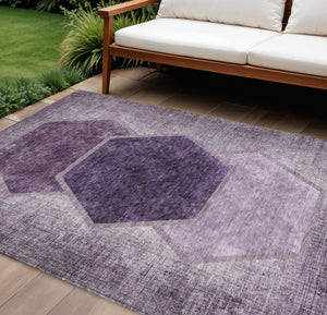 Homeroots 3' Eggplant Purple & Lavender Geometric Washable Indoor-outdoor Area Rug For Stylish Spaces 9' X 12' Polyester 581315