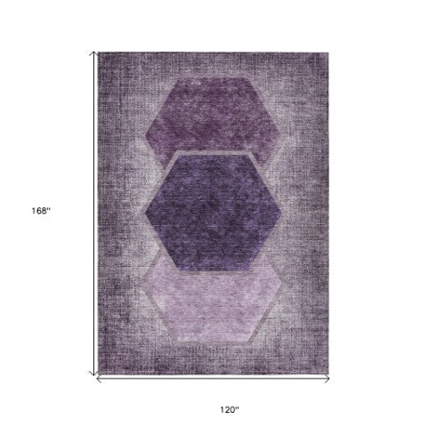 Homeroots 3' Eggplant Purple & Lavender Geometric Washable Indoor-outdoor Area Rug For Stylish Spaces 10' X 14' Polyester 581316