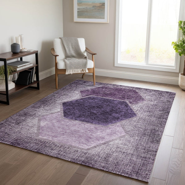 Homeroots 3' Eggplant Purple & Lavender Geometric Washable Indoor-outdoor Area Rug For Stylish Spaces 10' X 14' Polyester 581316