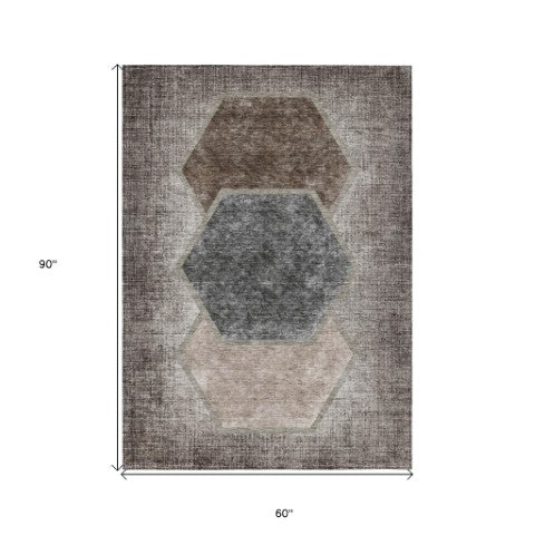 Homeroots 3' Eggplant Purple & Lavender Geometric Washable Indoor-outdoor Area Rug For Stylish Spaces 5' X 8' Polyester 581318