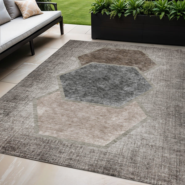 Homeroots 3' Eggplant Purple & Lavender Geometric Washable Indoor-outdoor Area Rug For Stylish Spaces 5' X 8' Polyester 581318