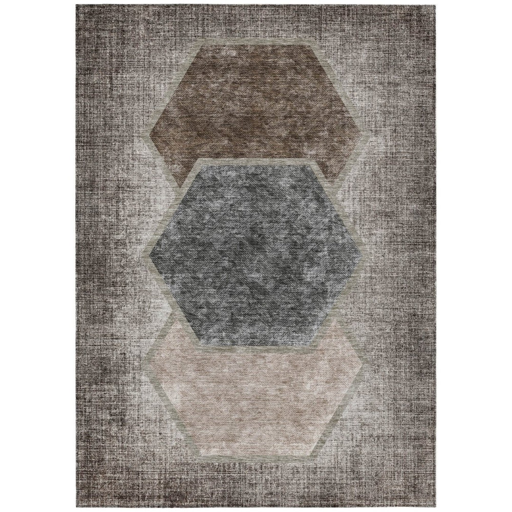 HomeRoots 5' Chocolate and Taupe Geometric Indoor Outdoor Area Rug – Durable, Washable, Modern Style for Any Space 8' X 10' 581320