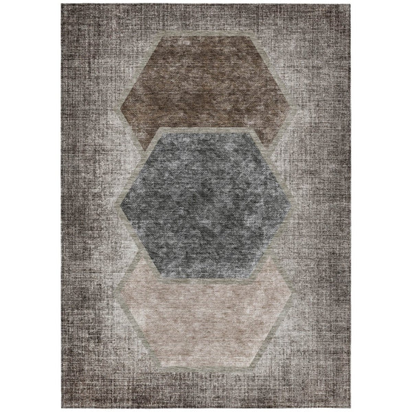 HomeRoots 9' Stylish Chocolate and Taupe Geometric Area Rug for Indoor and Outdoor Spaces - Washable and Durable 9' X 12' 581321