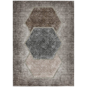 HomeRoots 5' Chocolate and Taupe Geometric Indoor Outdoor Area Rug – Durable, Washable, Modern Style for Any Space 10' X 14' 581322