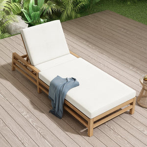English Elm Trexm Acacia Wood Outdoor Recliner Lounge Chair with Cushions Five Position Patio Light Teak N715P404843D