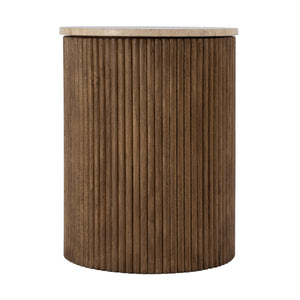 Butler Specialty Ruby Fluted Round Side Table With Elegant Travertine Top And Stylish Mango Wood Base Design Brown Mango Solids,Travertine Stone 5813312-butler
