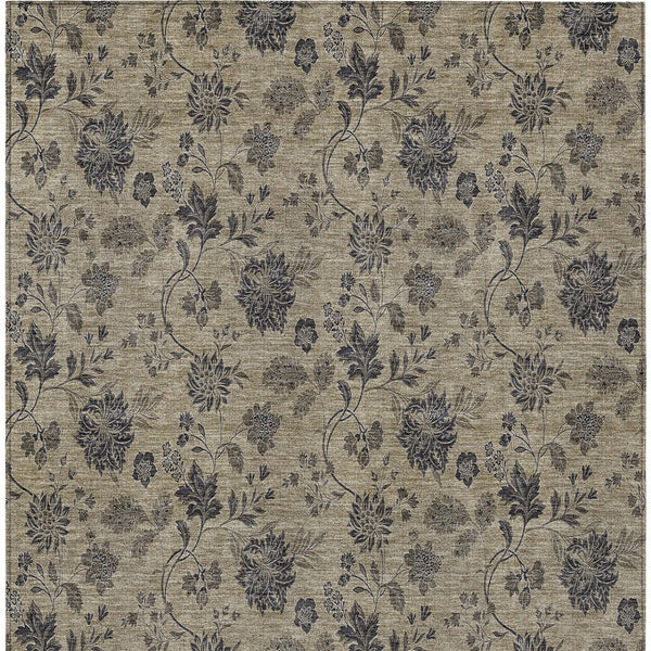 Homeroots 3' Brown Beige Chocolate Floral Rug - Washable Indoor Outdoor Area Rug For Versatile Spaces 3' X 5' Polyester 581347