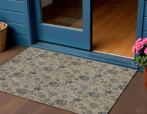 Homeroots 3' Brown Beige Chocolate Floral Rug - Washable Indoor Outdoor Area Rug For Versatile Spaces 3' X 5' Polyester 581347
