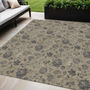 Homeroots 3' Brown Beige Chocolate Floral Rug - Washable Indoor Outdoor Area Rug For Versatile Spaces 5' X 8' Polyester 581348