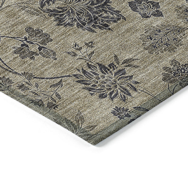 Homeroots 3' Brown Beige Chocolate Floral Rug - Washable Indoor Outdoor Area Rug For Versatile Spaces 5' X 8' Polyester 581348