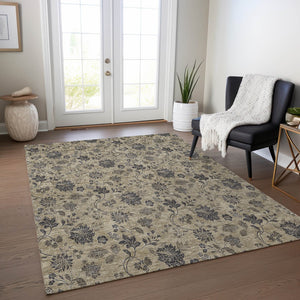 Homeroots 3' Brown Beige Chocolate Floral Rug - Washable Indoor Outdoor Area Rug For Versatile Spaces 5' X 8' Polyester 581348