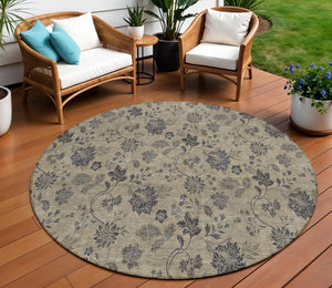 Homeroots 3' Brown Beige Chocolate Floral Rug - Washable Indoor Outdoor Area Rug For Versatile Spaces 8' Round Polyester 581349