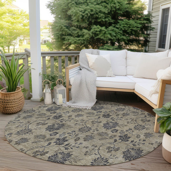 Homeroots 3' Brown Beige Chocolate Floral Rug - Washable Indoor Outdoor Area Rug For Versatile Spaces 8' Round Polyester 581349