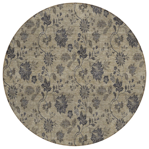 HomeRoots 5' Floral Indoor/Outdoor Area Rug - Washable, Stain-Resistant, Durable Design for Any Space 8' Round 581349