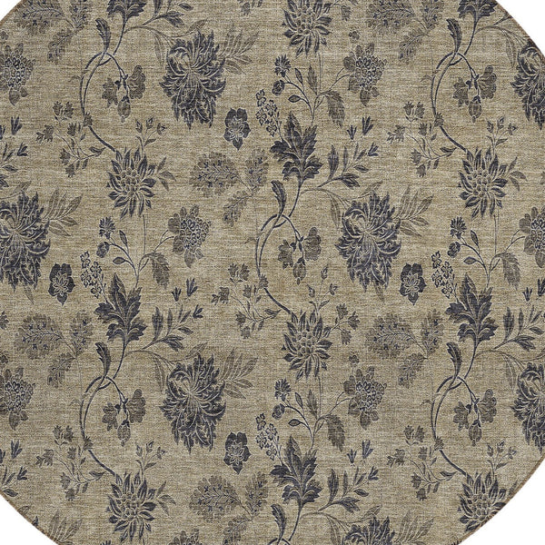 Homeroots 3' Brown Beige Chocolate Floral Rug - Washable Indoor Outdoor Area Rug For Versatile Spaces 8' Round Polyester 581349