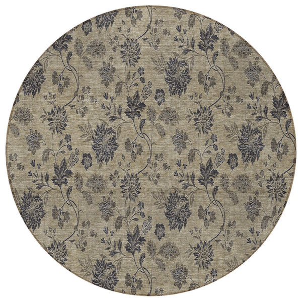 Homeroots 3' Brown Beige Chocolate Floral Rug - Washable Indoor Outdoor Area Rug For Versatile Spaces 8' Round Polyester 581349