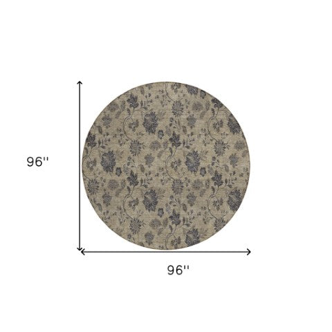 Homeroots 3' Brown Beige Chocolate Floral Rug - Washable Indoor Outdoor Area Rug For Versatile Spaces 8' Round Polyester 581349