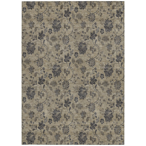 Homeroots 3' Brown Beige Chocolate Floral Rug - Washable Indoor Outdoor Area Rug For Versatile Spaces 8' X 10' Polyester 581350