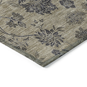 Homeroots 3' Brown Beige Chocolate Floral Rug - Washable Indoor Outdoor Area Rug For Versatile Spaces 8' X 10' Polyester 581350