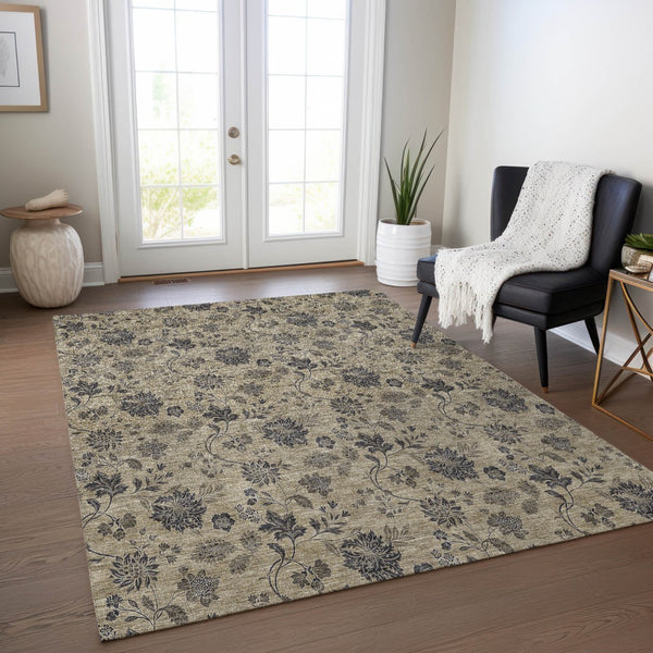 Homeroots 3' Brown Beige Chocolate Floral Rug - Washable Indoor Outdoor Area Rug For Versatile Spaces 9' X 12' Polyester 581351