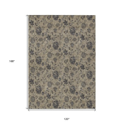 Homeroots 3' Brown Beige Chocolate Floral Rug - Washable Indoor Outdoor Area Rug For Versatile Spaces 10' X 14' Polyester 581352