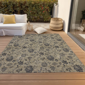 Homeroots 3' Brown Beige Chocolate Floral Rug - Washable Indoor Outdoor Area Rug For Versatile Spaces 10' X 14' Polyester 581352