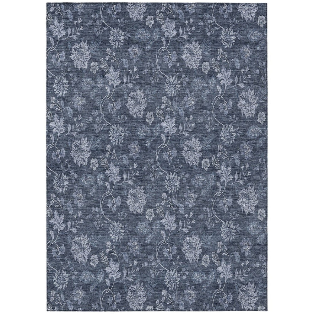 HomeRoots 5' Denim Blue Floral Indoor Outdoor Area Rug - Durable, Washable, Versatile for High-Traffic Spaces 5' X 8' 581354