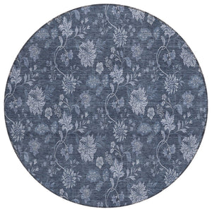 HomeRoots 5' Denim Blue Floral Indoor Outdoor Area Rug - Durable, Washable, Versatile for High-Traffic Spaces 8' Round 581355