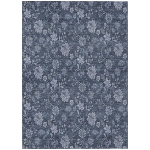 HomeRoots 9' Durable Denim and Navy Floral Area Rug – Stylish, Washable for Indoor and Outdoor Use, Perfect for High-Traffic Spaces 9' X 12' 581357