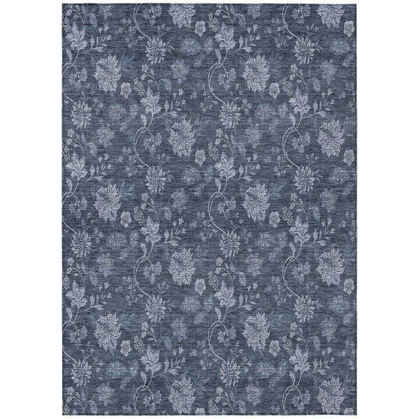 HomeRoots 9' Durable Denim and Navy Floral Area Rug – Stylish, Washable for Indoor and Outdoor Use, Perfect for High-Traffic Spaces 9' X 12' 581357