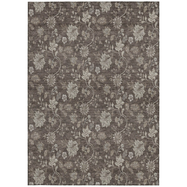 Homeroots 3' Brown Beige Chocolate Floral Rug - Washable Indoor Outdoor Area Rug For Versatile Spaces 3' X 5' Polyester 581359