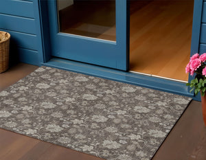 Homeroots 3' Brown Beige Chocolate Floral Rug - Washable Indoor Outdoor Area Rug For Versatile Spaces 3' X 5' Polyester 581359