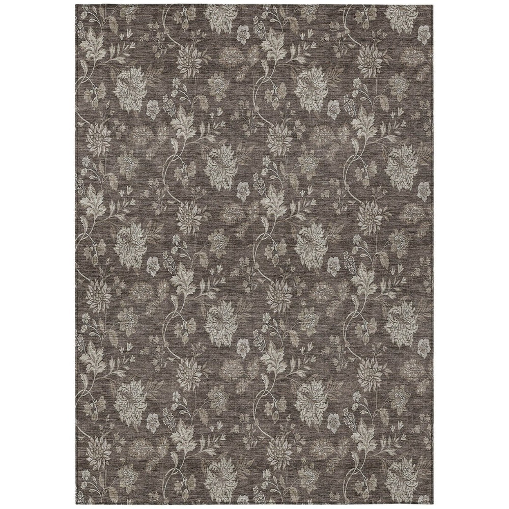 HomeRoots 5' Stylish Floral Area Rug in Chocolate, Beige & Taupe - Durable, Washable for Indoor & Outdoor Use 5' X 8' 581360