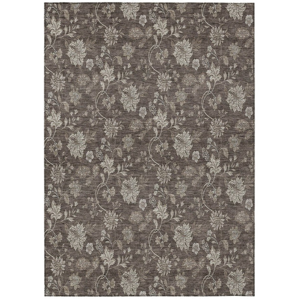 HomeRoots 5' Stylish Floral Area Rug in Chocolate, Beige & Taupe - Durable, Washable for Indoor & Outdoor Use 5' X 8' 581360