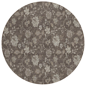HomeRoots 5' Stylish Floral Area Rug in Chocolate, Beige & Taupe - Durable, Washable for Indoor & Outdoor Use 8' Round 581361