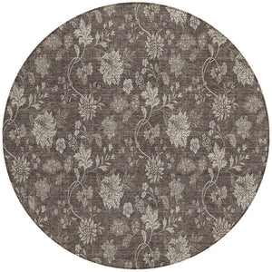 Homeroots 3' Brown Beige Chocolate Floral Rug - Washable Indoor Outdoor Area Rug For Versatile Spaces 8' Round Polyester 581361