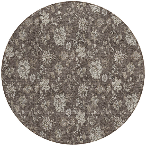 Homeroots 3' Brown Beige Chocolate Floral Rug - Washable Indoor Outdoor Area Rug For Versatile Spaces 8' Round Polyester 581361