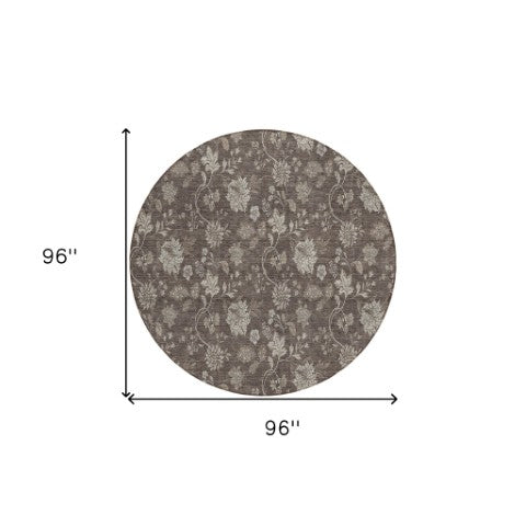Homeroots 3' Brown Beige Chocolate Floral Rug - Washable Indoor Outdoor Area Rug For Versatile Spaces 8' Round Polyester 581361