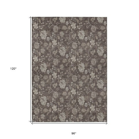 Homeroots 3' Brown Beige Chocolate Floral Rug - Washable Indoor Outdoor Area Rug For Versatile Spaces 8' X 10' Polyester 581362