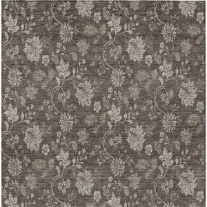 Homeroots 3' Brown Beige Chocolate Floral Rug - Washable Indoor Outdoor Area Rug For Versatile Spaces 9' X 12' Polyester 581363