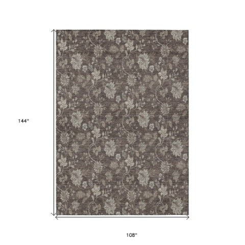 Homeroots 3' Brown Beige Chocolate Floral Rug - Washable Indoor Outdoor Area Rug For Versatile Spaces 9' X 12' Polyester 581363